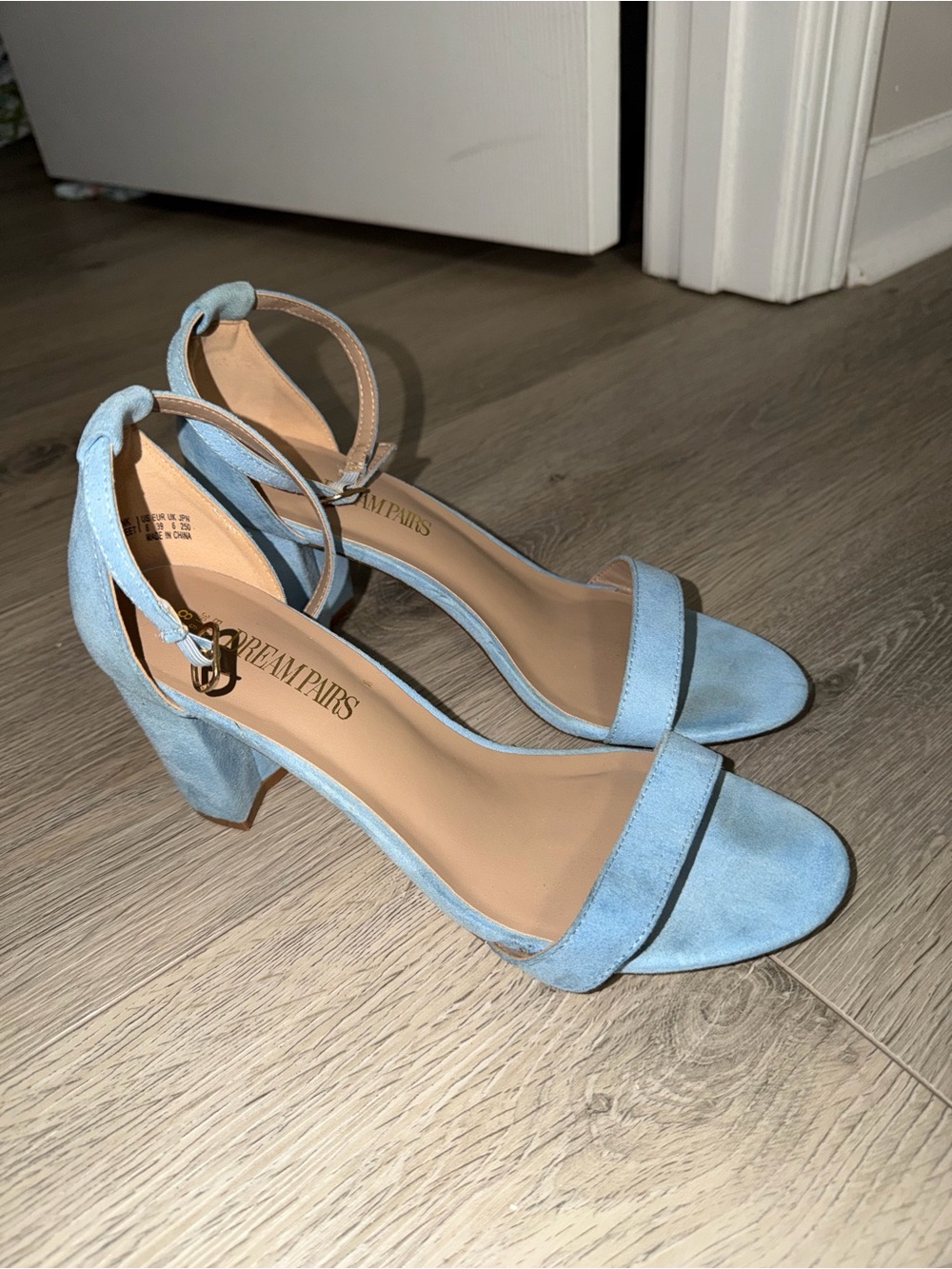 Amazon Light Blue Suede Block Heel Sandals